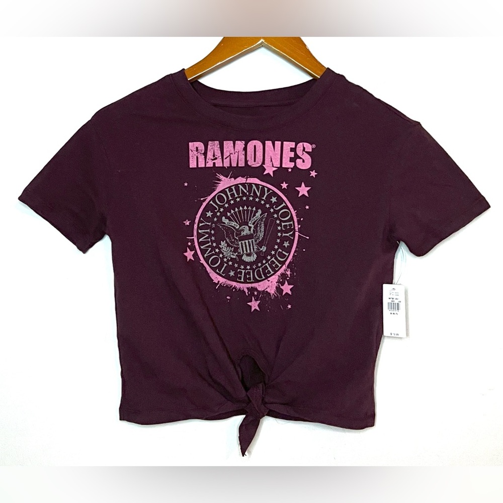 Old Navy NEW Girls Ramones Tie Front Graphic Band Tee Top Shirt Sz S